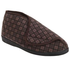 Comfylux Mens James Check Velcro Boot Slippers /Booties /Indoor Footwear /Shoes